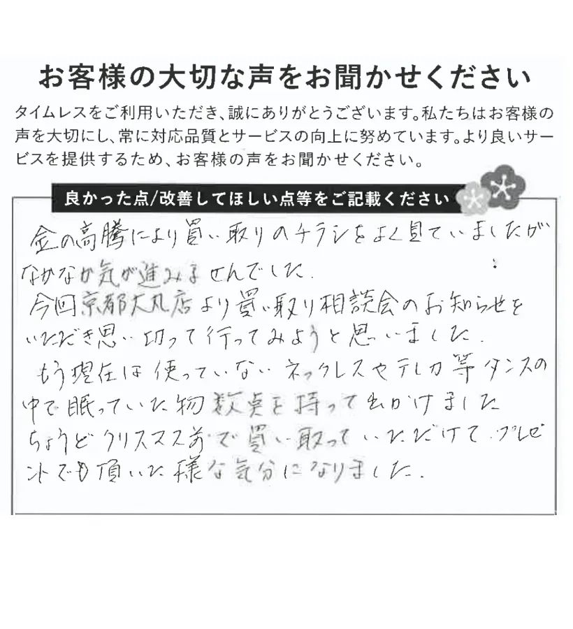 プレゼントを頂いた気分に