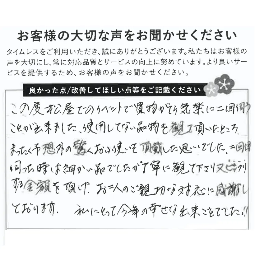 びっくりする金額を頂けて感謝