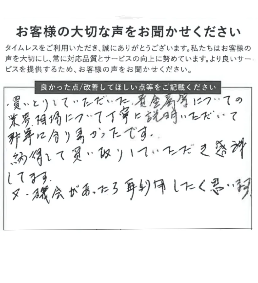 丁寧な相場説明でわかりやすかったです